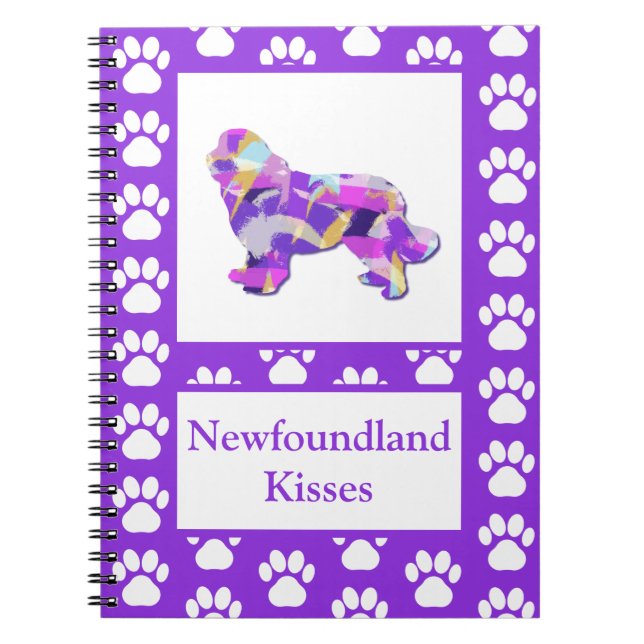 Newfoundland Newfie Hund Silhouette Tass Lila PY&B Anteckningsbok (Framsidan)