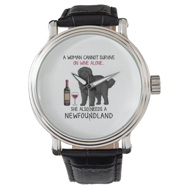 Newfoundland och vin Rolig hund Armbandsur (Framsida)