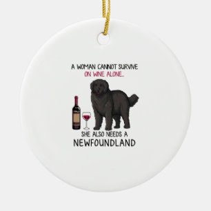 Newfoundland och vin Rolig hund Julgransprydnad Keramik