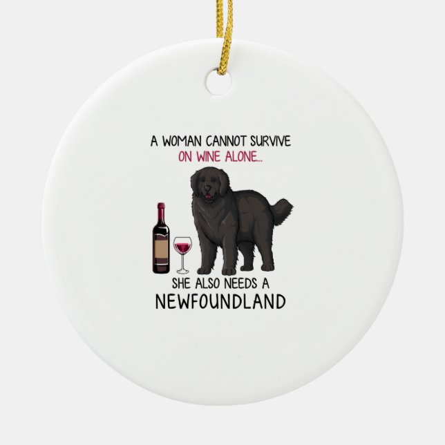 Newfoundland och vin Rolig hund Julgransprydnad Keramik (Framsidan)