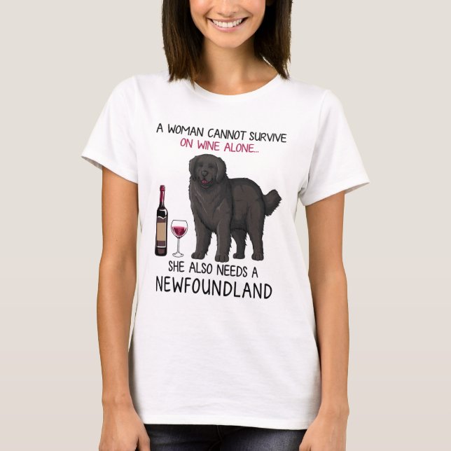 Newfoundland och vin Rolig hund T Shirt (Framsida)