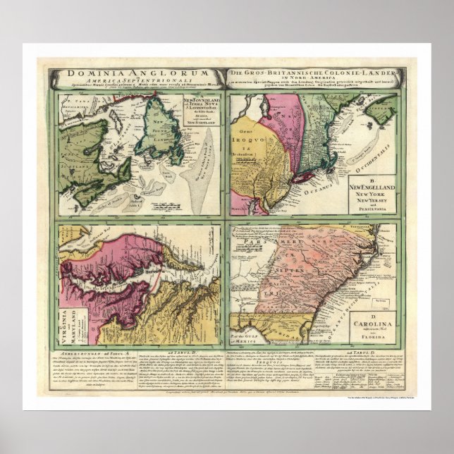 Newfoundland & Öster Kusten Karta 1760 Poster (Framsidan)