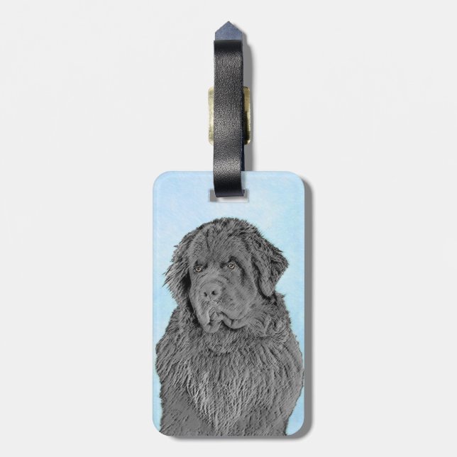 Newfoundland Painting - Cute Original Hund Art Bagagebricka (Baksidan Lodrät)