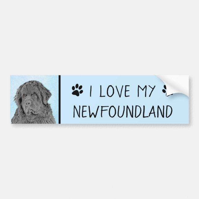 Newfoundland Painting - Cute Original Hund Art Bildekal (Framsidan)