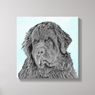 Newfoundland Painting - Cute Original Hund Art Canvastryck