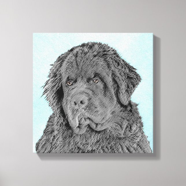 Newfoundland Painting - Cute Original Hund Art Canvastryck (Framsida)