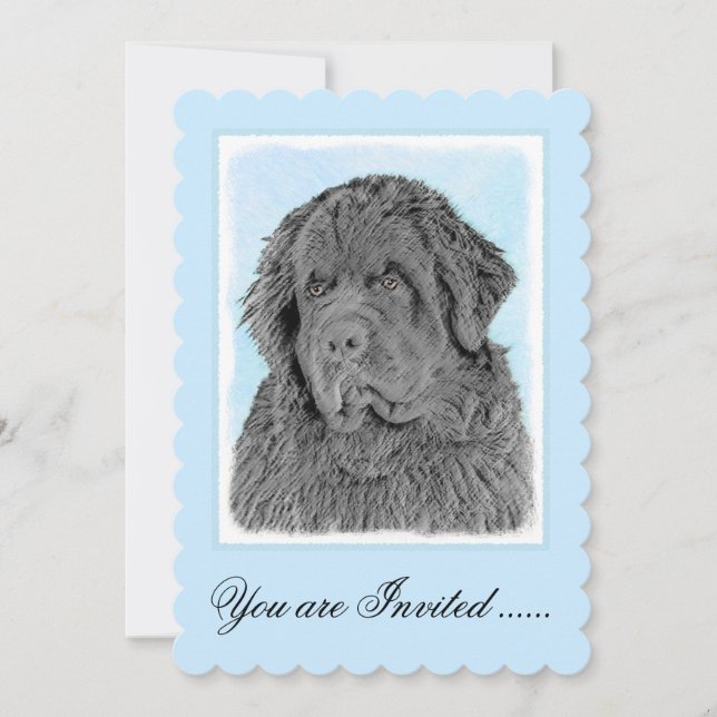 Newfoundland Painting - Cute Original Hund Art Inbjudningar (Framsida)