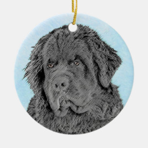 Newfoundland Painting - Cute Original Hund Art Julgransprydnad Keramik