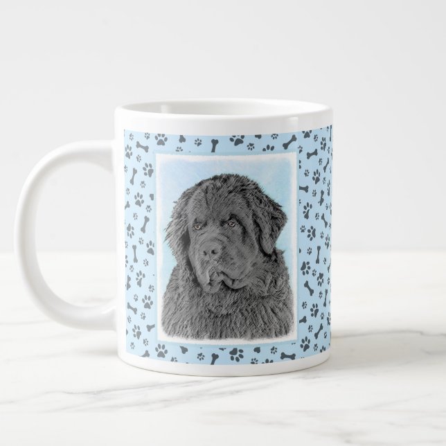 Newfoundland Painting - Cute Original Hund Art Jumbo Mugg (Vänster)