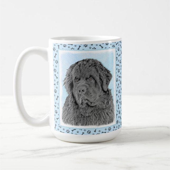 Newfoundland Painting - Cute Original Hund Art Kaffemugg (Vänster)