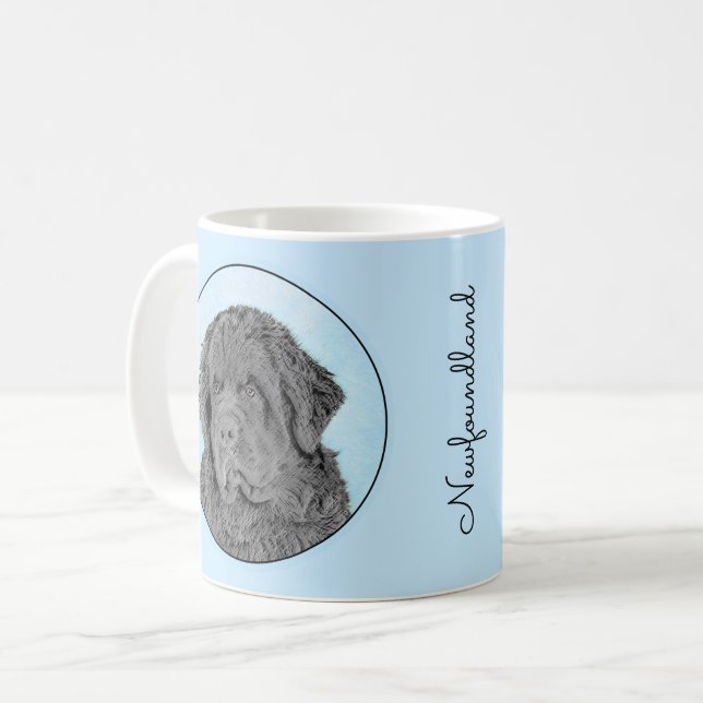 Newfoundland Painting - Cute Original Hund Art Kaffemugg (Framsida vänster)