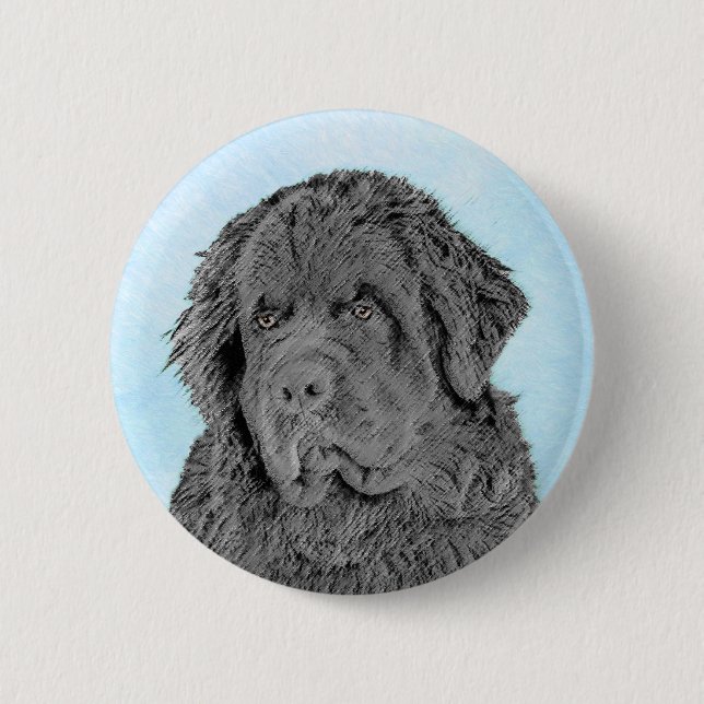 Newfoundland Painting - Cute Original Hund Art Knapp (Framsida)