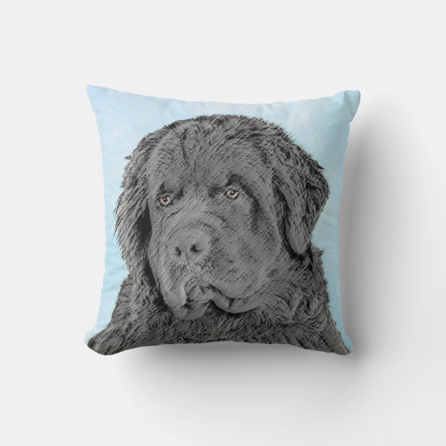 Newfoundland Painting - Cute Original Hund Art Kudde (Framsida)