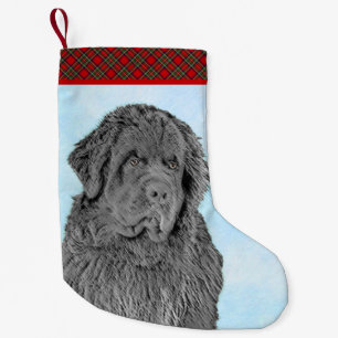 Newfoundland Painting - Cute Original Hund Art Liten Julstrumpa