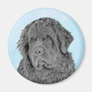 Newfoundland Painting - Cute Original Hund Art Magnet