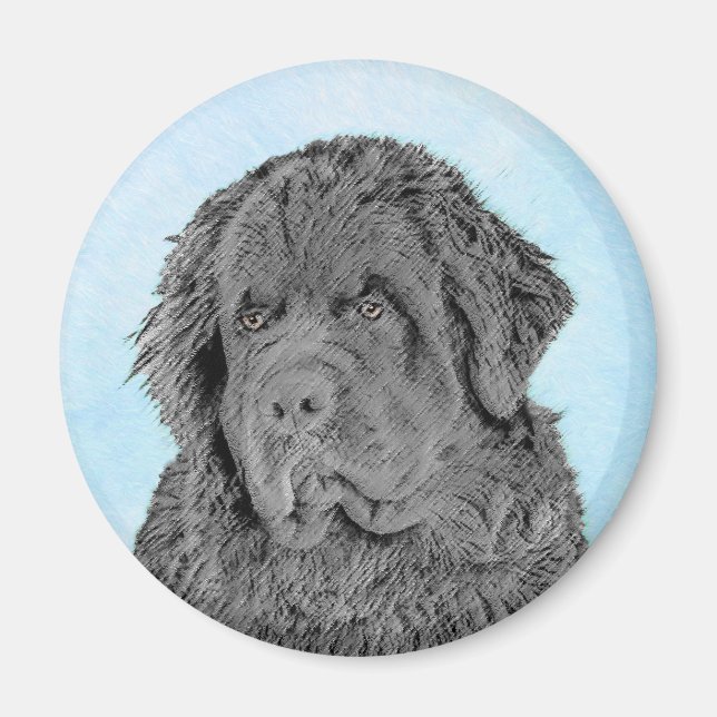 Newfoundland Painting - Cute Original Hund Art Magnet (Framsidan)