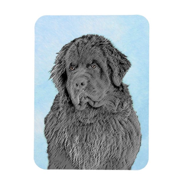 Newfoundland Painting - Cute Original Hund Art Magnet (Vertikal)