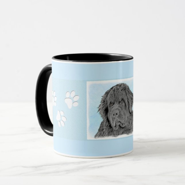 Newfoundland Painting - Cute Original Hund Art Mugg (Framsida vänster)