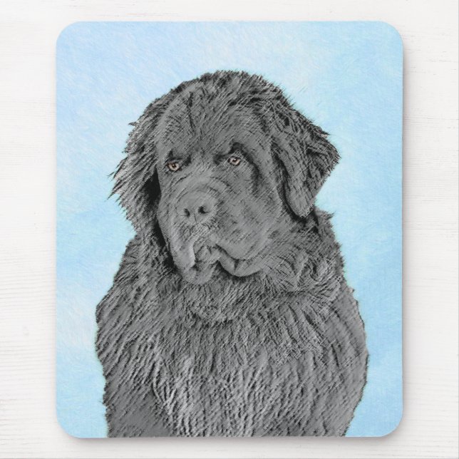 Newfoundland Painting - Cute Original Hund Art Musmatta (Framsidan)