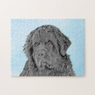 Newfoundland Painting - Cute Original Hund Art Pussel