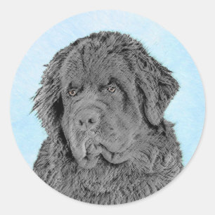 Newfoundland Painting - Cute Original Hund Art Runt Klistermärke