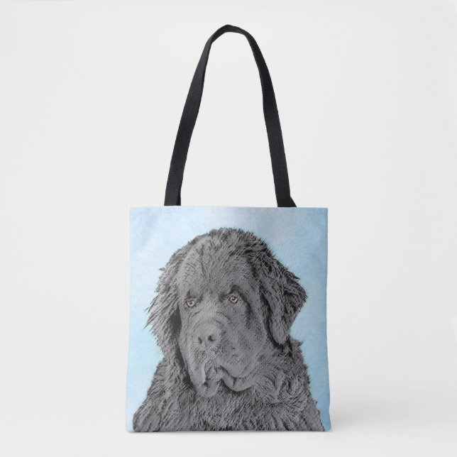 Newfoundland Painting - Cute Original Hund Art Tygkasse (Framsida)