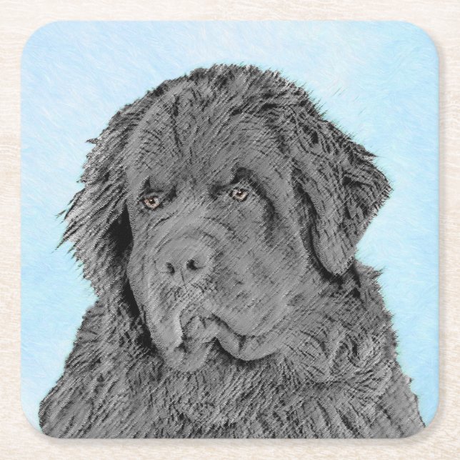 Newfoundland Painting - Cute Original Hund Art Underlägg Papper Kvadrat (Framsidan)