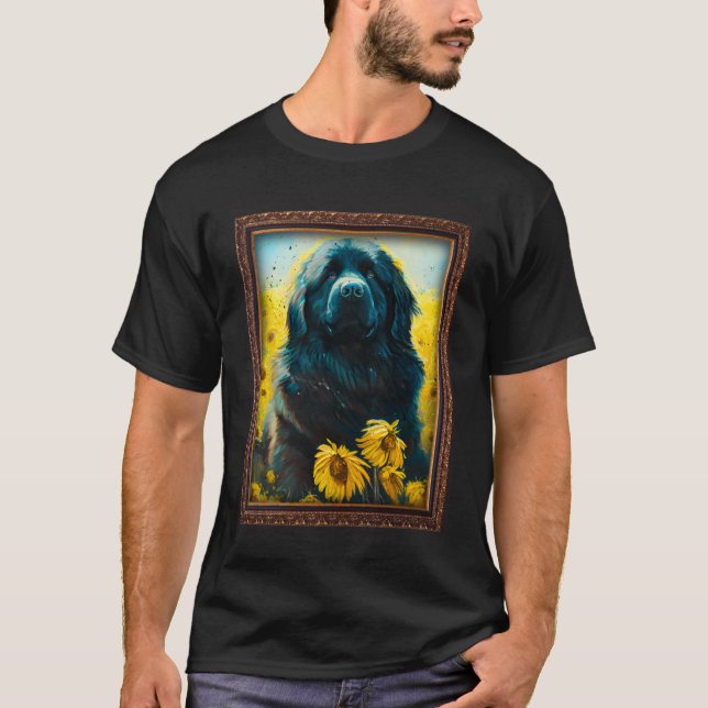 Newfoundland Painting Solros Flower Mamma Kvinnor  T Shirt (Framsida)