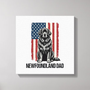Newfoundland Pappa Patriotisk Hund Vintage Canvastryck