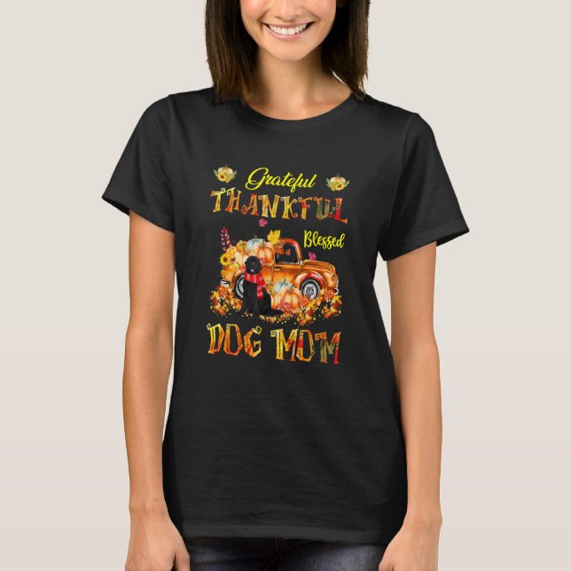 Newfoundland Pumpkin Thankful Gratful Blad Hund T Shirt (Framsida)