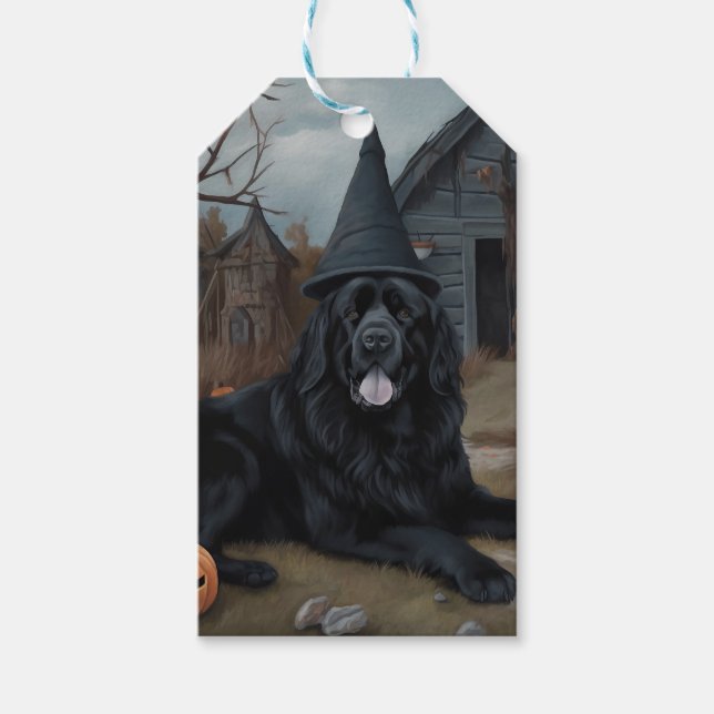 Newfoundland Pumpor Halloween Skräckinjagande Presentetikett (Framsidan)