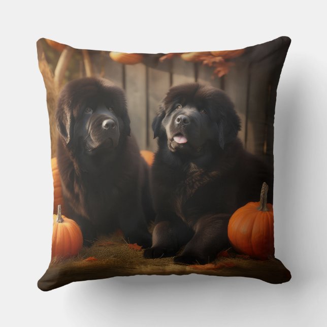 Newfoundland Puppy Autumn Delight Pumpkin Kudde (Baksida)
