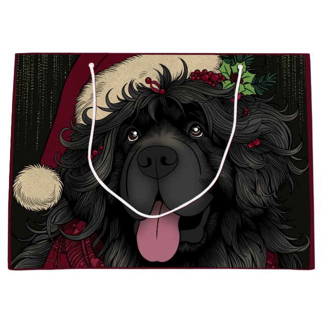 Newfoundland Puppy Hund Santa Hat (Framsidan)