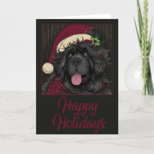 Newfoundland Puppy Hund Santa Hat "Glad helg" Helgkort