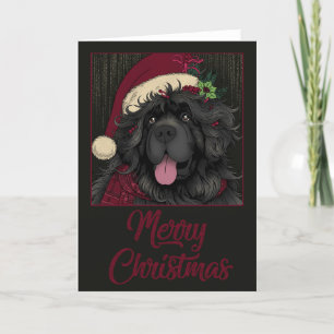 Newfoundland Puppy Hund Santa Hat God jul Helgkort