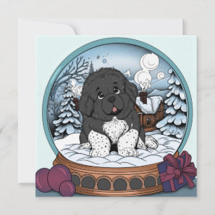 Newfoundland Puppy Snowglobe Julkort