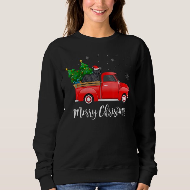 Newfoundland Red Truck Christmas Tree Xmas Dog T Shirt (Framsida)