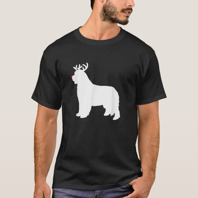 Newfoundland Reindeer Christmas Dog  T Shirt (Framsida)