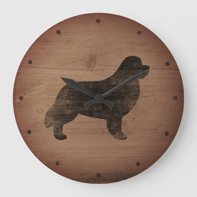 Newfoundland Silhouette Rustic Stor Klocka (Framsida)