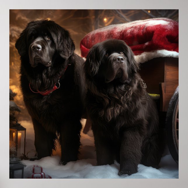 Newfoundland Snöig släde juldekoration Poster (Framsidan)