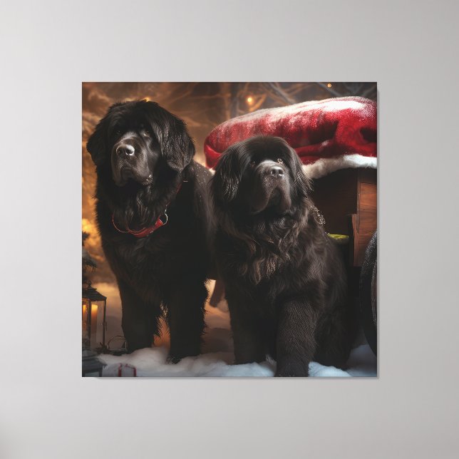 Newfoundland Snowy Sleigh-juldekretet Canvastryck (Framsida)