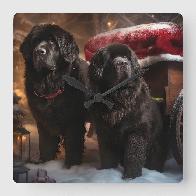 Newfoundland Snowy Sleigh-juldekretet Fyrkantig Klocka (Framsida)