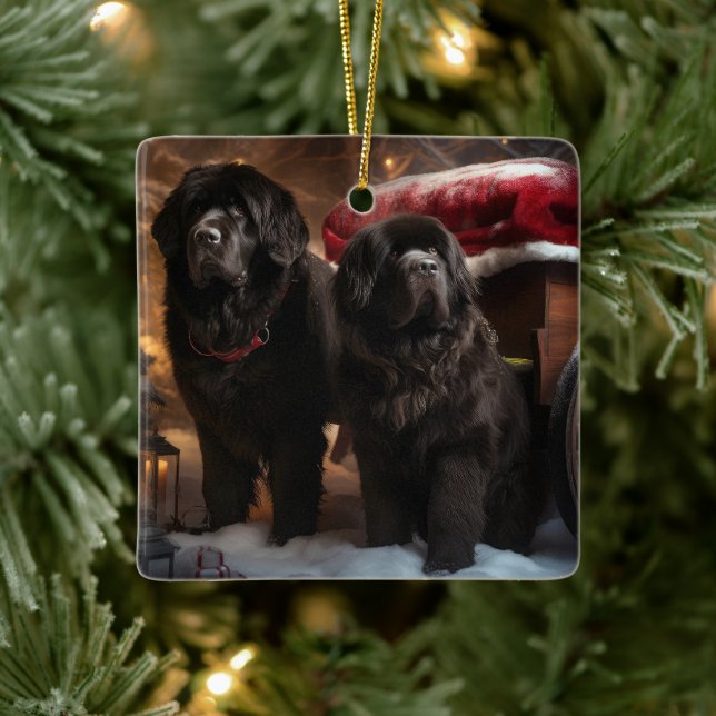 Newfoundland Snowy Sleigh-juldekretet Julgransprydnad Keramik (Träd)