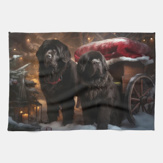 Newfoundland Snowy Sleigh-juldekretet Kökshandduk (Horisontell)