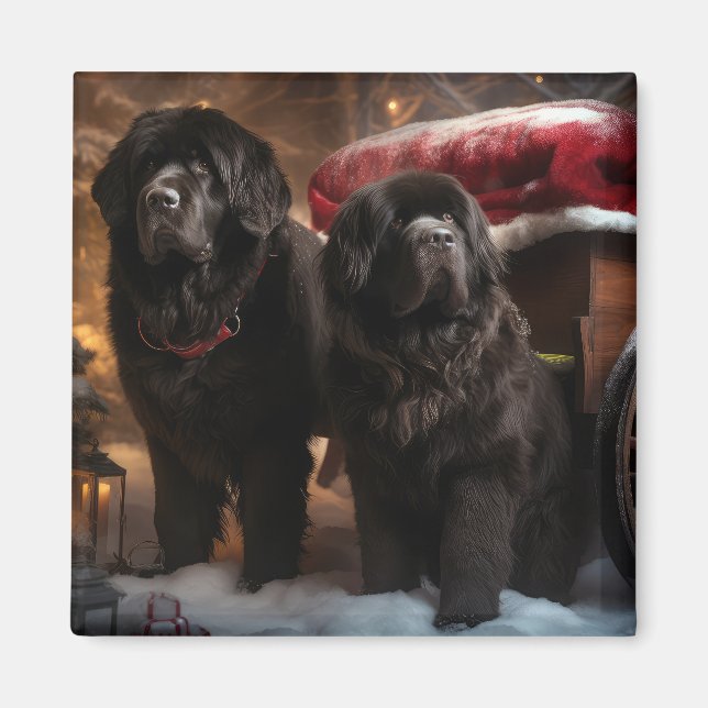 Newfoundland Snowy Sleigh-juldekretet Magnet (Framsidan)
