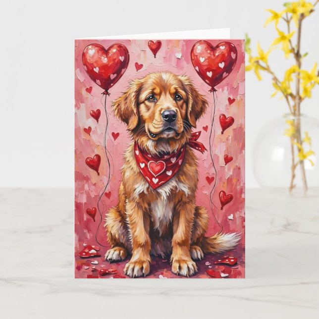 Newfoundland Valentine’s Day Dog with Hearts Red Kort (Gul blomma)