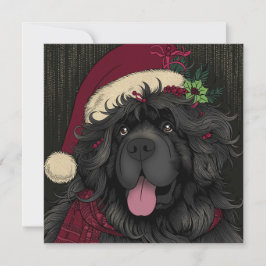Newfoundland Valp Hund Santa Hatt Julkort