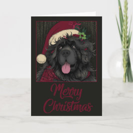Newfoundland Valp Hund Santa Hatt Merry Christmas Helgkort
