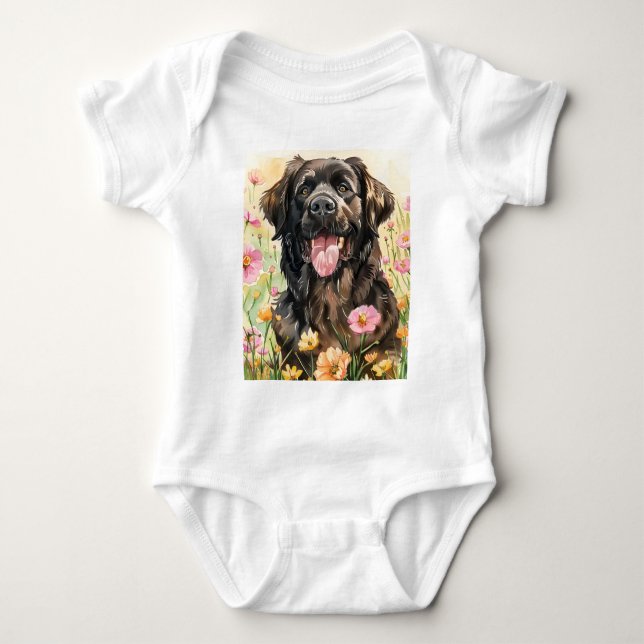 Newfoundland Vattenfärg Baby Bodysuit T Shirt (Framsida)