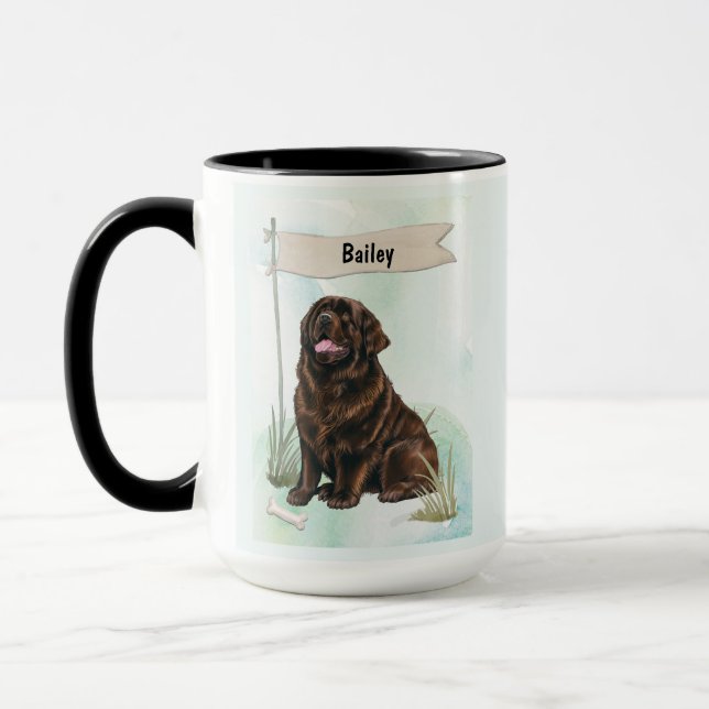 Newfoundland Watercolor Personalized Dog Mugg (Vänster)